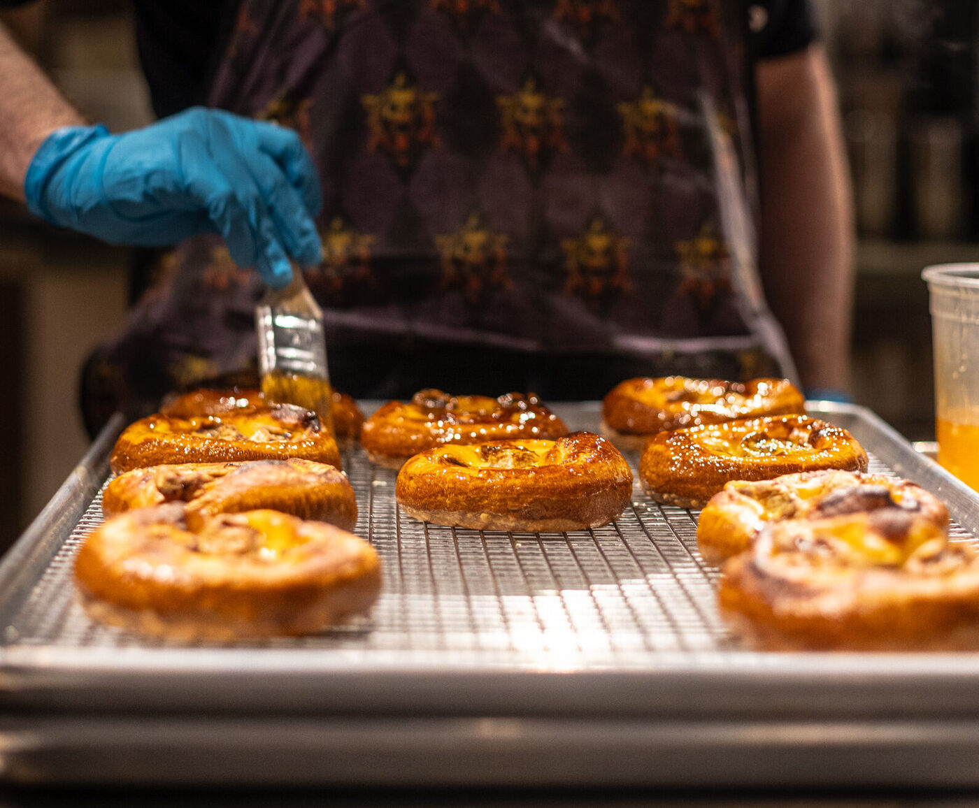 Tray of glazed pastries fresh from the Gross Bakery oven